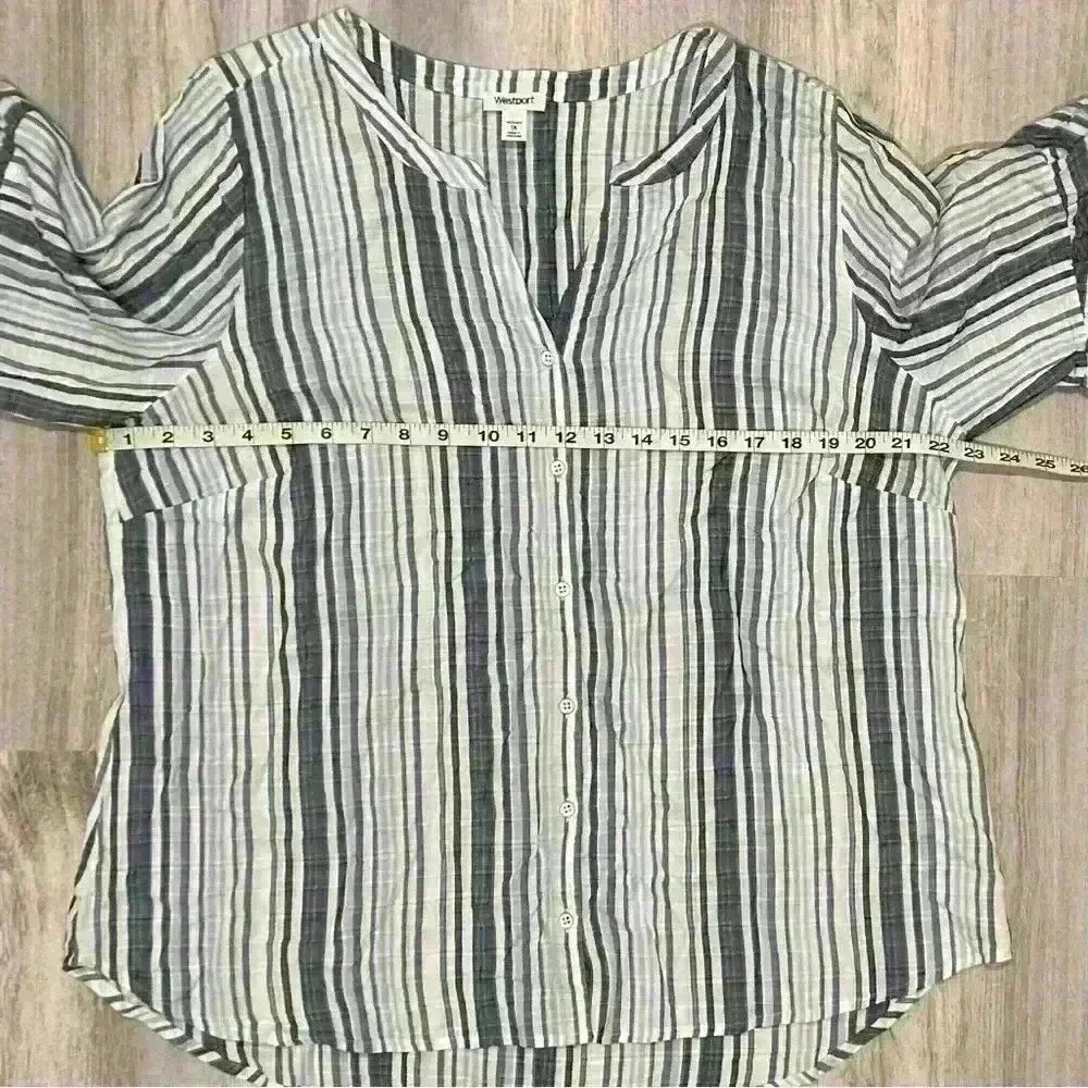 Westport Blue Striped Shirt Lightweight Bell Sleeve Button Up Blouse Top Size 1X - Picture 3 of 7